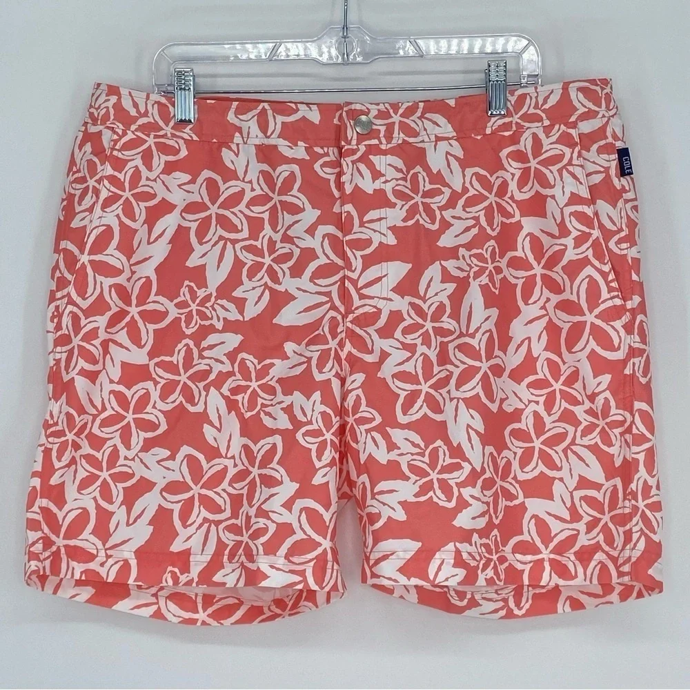 Cole coral white tropical flower print swim trunks men's size 36
